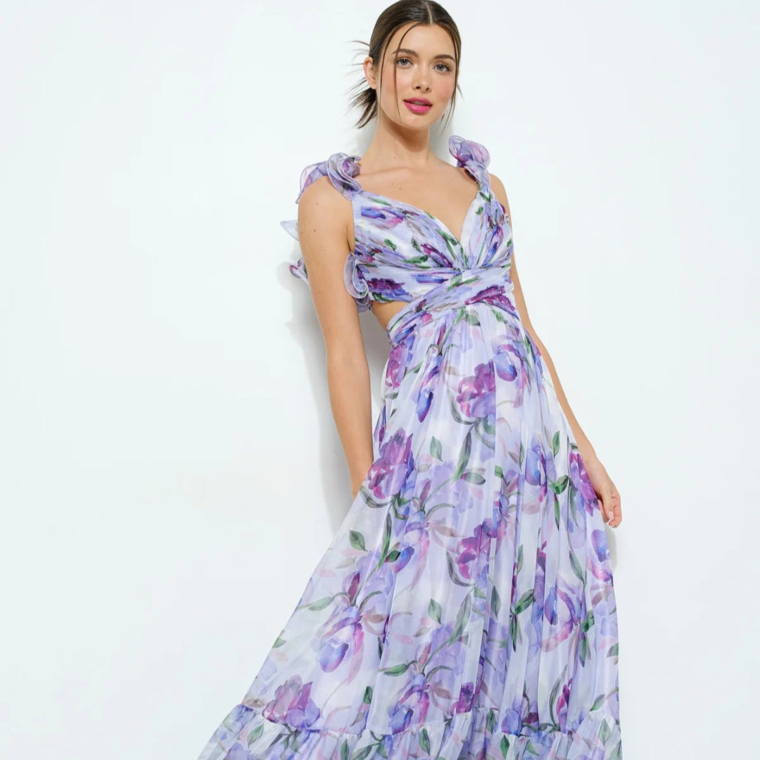 Lowiena™ | Lange jurk met bloemenprint en open rug