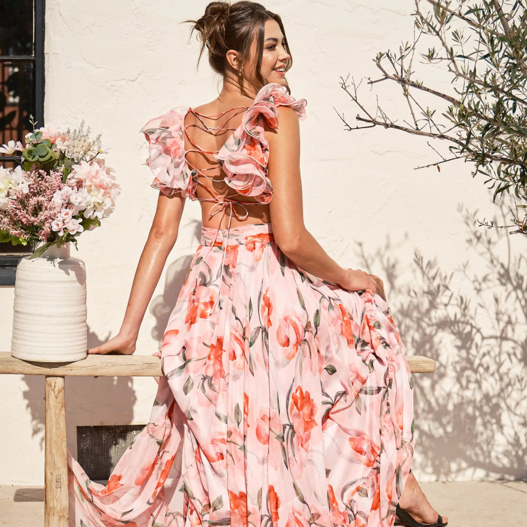 Lowiena™ | Lange jurk met bloemenprint en open rug