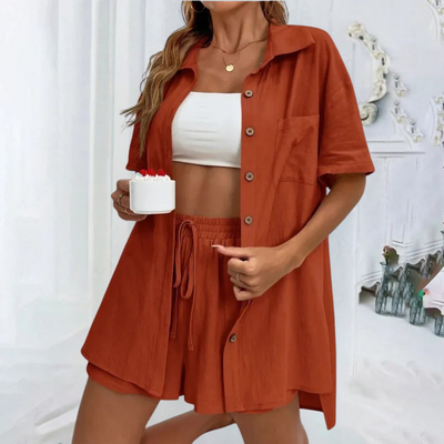 Manou™ | Luchtig Dames Set met Knoopblouse en Short