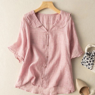 Maaike™ | Elegante Blouse met Knopen en Golvende Kraag