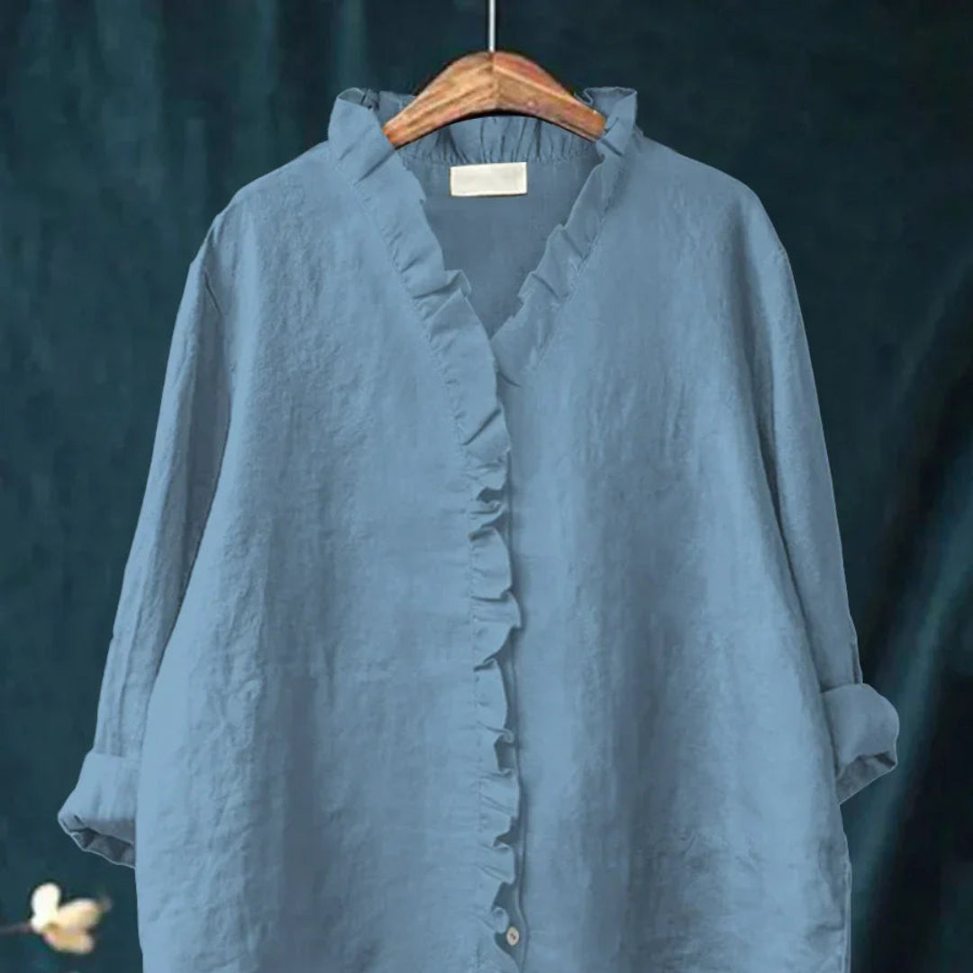 Mieke™ | Casual Shirt met Volants van Katoen en Linnen