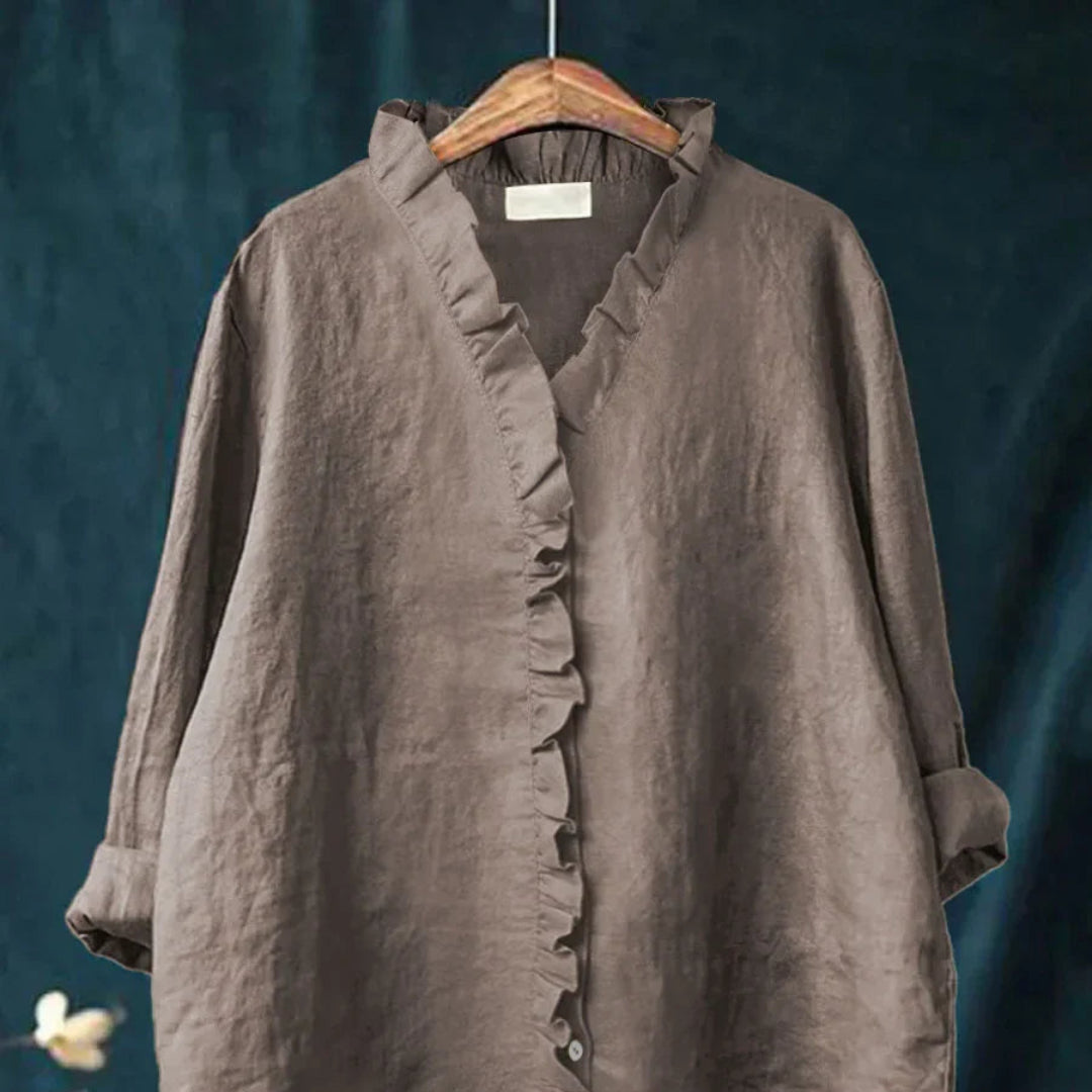 Mieke™ | Casual Shirt met Volants van Katoen en Linnen