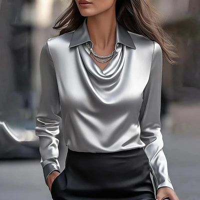 Rozemijn™ | Elegante Blouse in Satijn met Drapé Uitsnijding