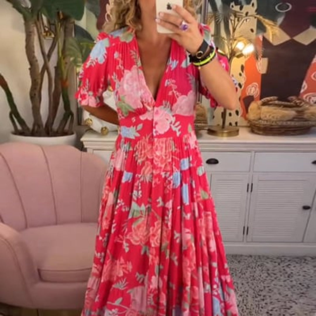 Stefania™ | Lange jurk met v-halslijn en zakken