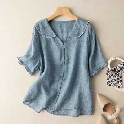 Maaike™ | Elegante Blouse met Knopen en Golvende Kraag