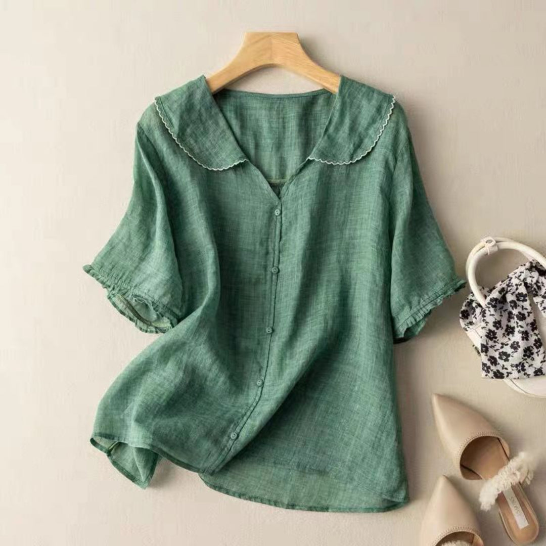 Maaike™ | Elegante Blouse met Knopen en Golvende Kraag