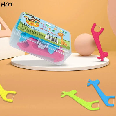 40Pcs/Box Super Thin Floss Stick Children's Cartoon Plastic Toothpicks Family Pack Flossing Details Cleaning Teeth