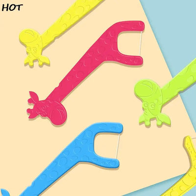 40Pcs/Box Super Thin Floss Stick Children's Cartoon Plastic Toothpicks Family Pack Flossing Details Cleaning Teeth