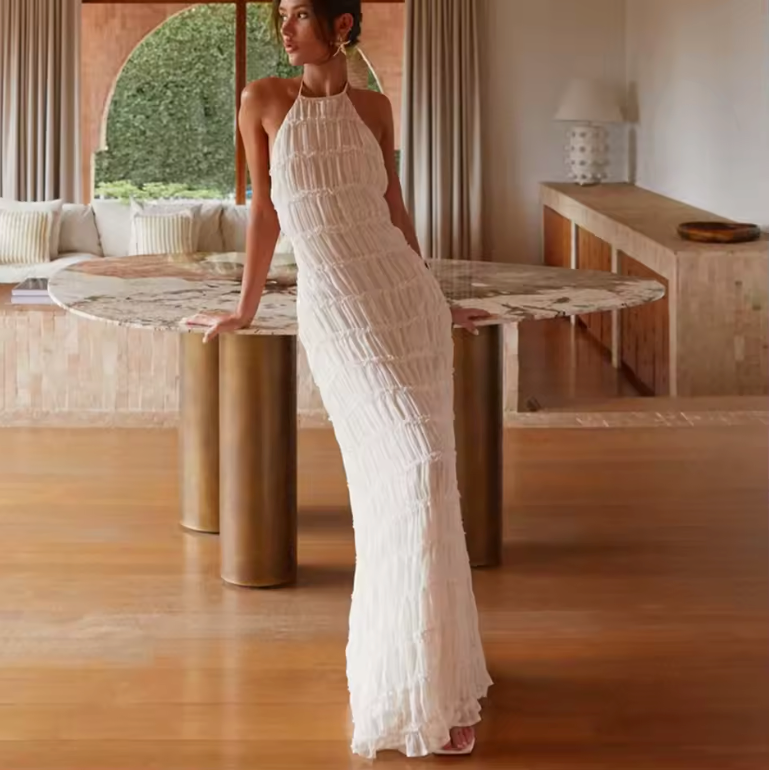 Mijke™ | Elegante Halter-Maxikleed met Open Rug