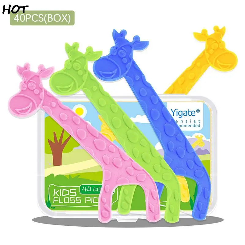 40Pcs/Box Super Thin Floss Stick Children's Cartoon Plastic Toothpicks Family Pack Flossing Details Cleaning Teeth