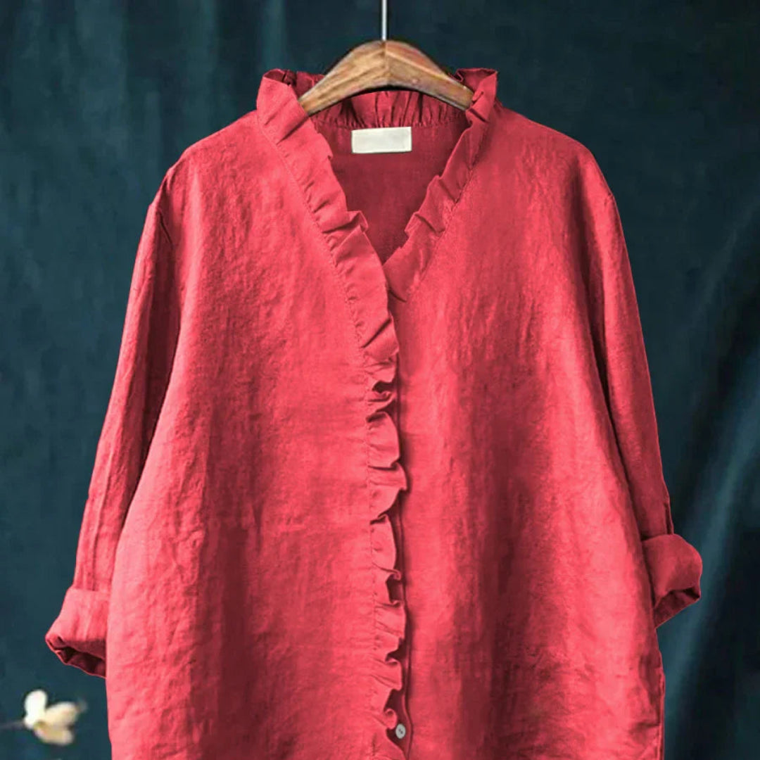 Mieke™ | Casual Shirt met Volants van Katoen en Linnen