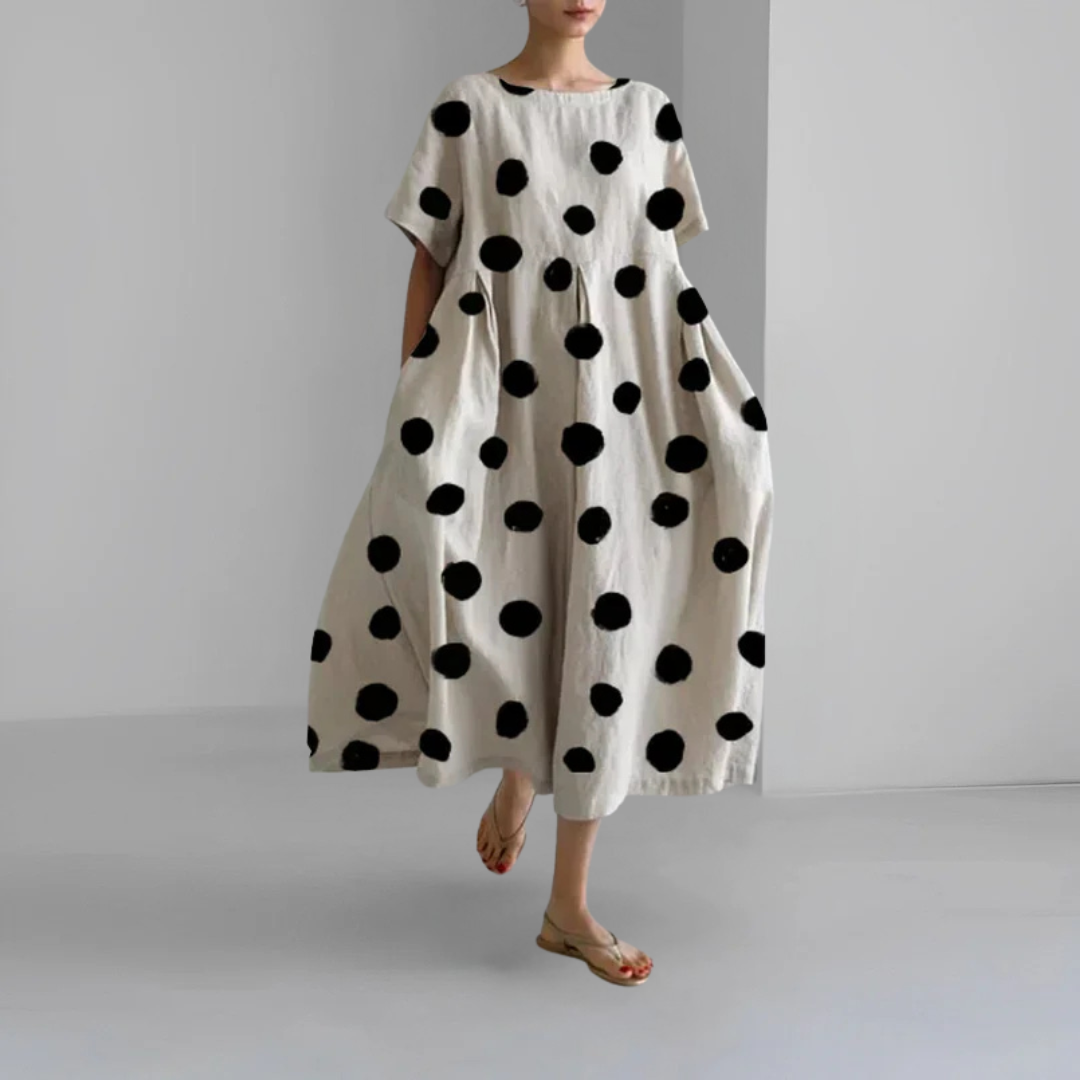 Naomi™ | Lange casual jurk met iconische stippen